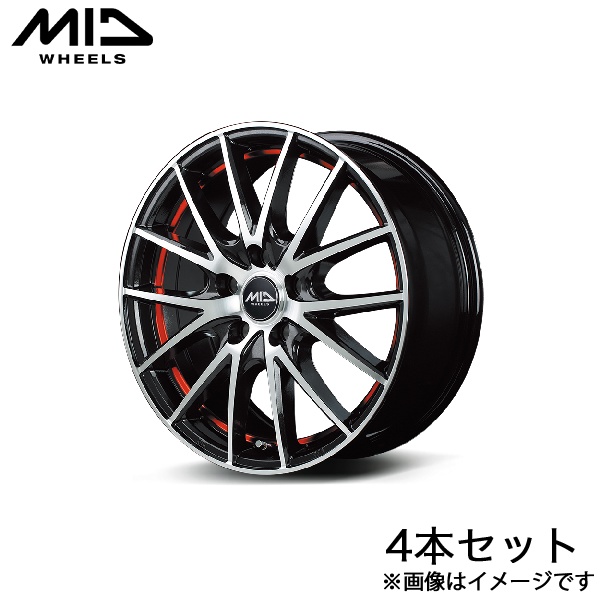 MID RX27 クー M402S/M411S アルミホイール 4本(15×5.5J 4-100 +43 ブラックメタリックポリッシュ/アンダーカットレッドクリアー)