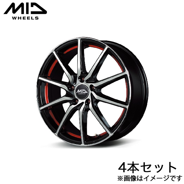 MID RX810 インサイト ZE2 アルミホイール 4本(15×5.5J 4-100 +50 ブラックポリッシュ/アンダーカットレッド)マルカサービス