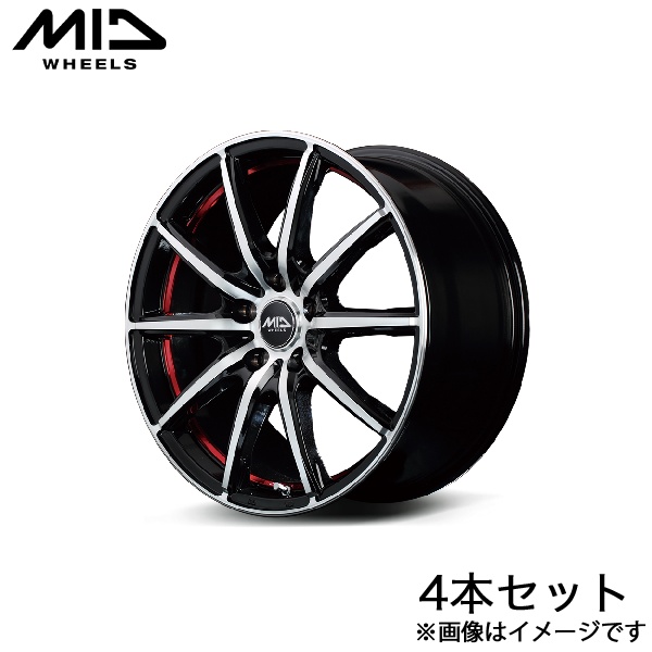MID SX-2 アクア NHP10 アルミホイール 4本(15×5.5J 4-100 +43 ブラックポリッシュ+アンダーカットレッドクリア)マルカサービス