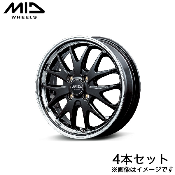 MID エグゼ7 デイズ/デイズルークス B21W/B21A アルミホイール 4本(14×4.5J 4-100 +45 グロスブラック/ラインポリッシュ)マルカ EXE7