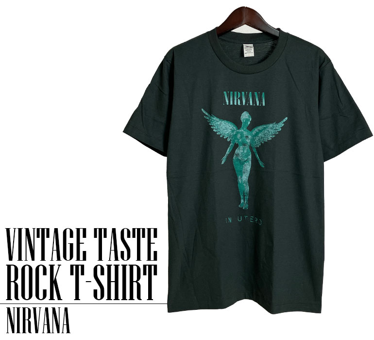 ヴィンテージロックtシャツ バンドtシャツ パンク ニルヴァーナ 天使ロゴ Mサイズ Lサイズ 黒色