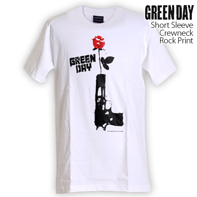 ロックtシャツ バンドtシャツ パンク グリーン デイ Green Day バラと銃 メンズ レディ...