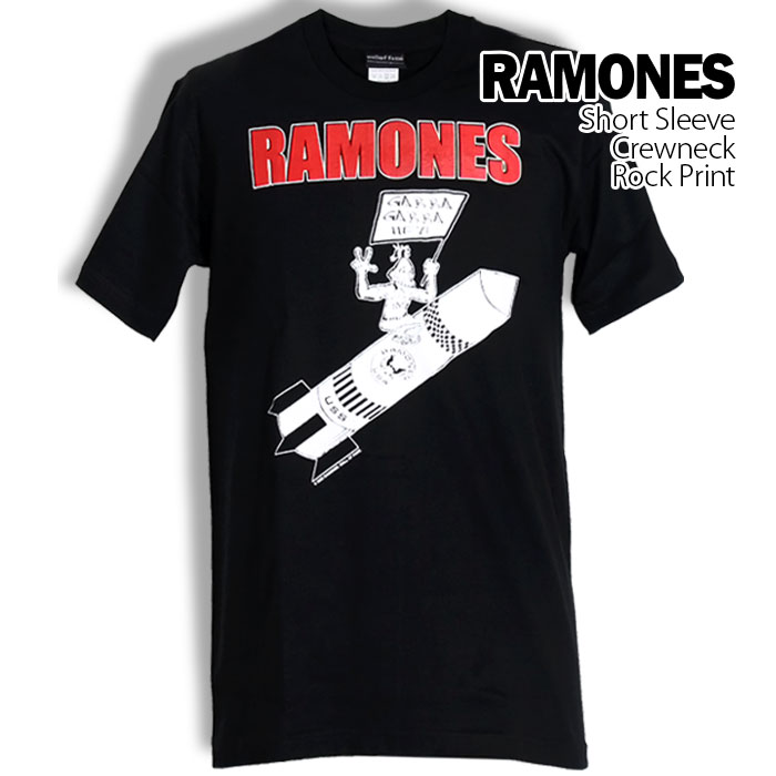 ロックtシャツ バンドtシャツ パンク RAMONES ラモーンズ GABBA GABBA HEY ロケットイラスト メンズ レディース Mサイズ Lサイズ XLサイズ 黒色 白色｜t-link｜02