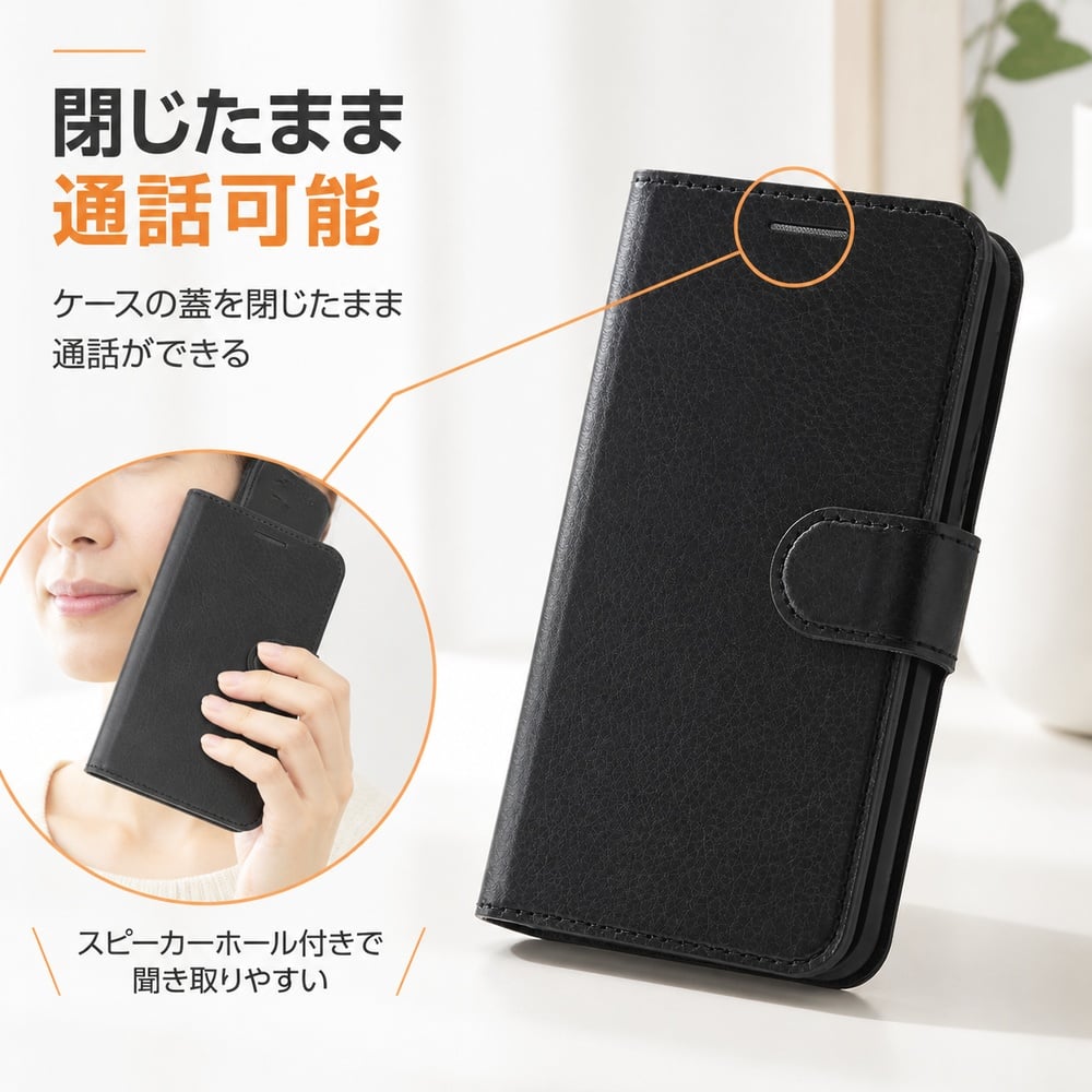 iPhone 12 mini 耐衝撃 手帳型ケース シンプル マグネット/ブラック