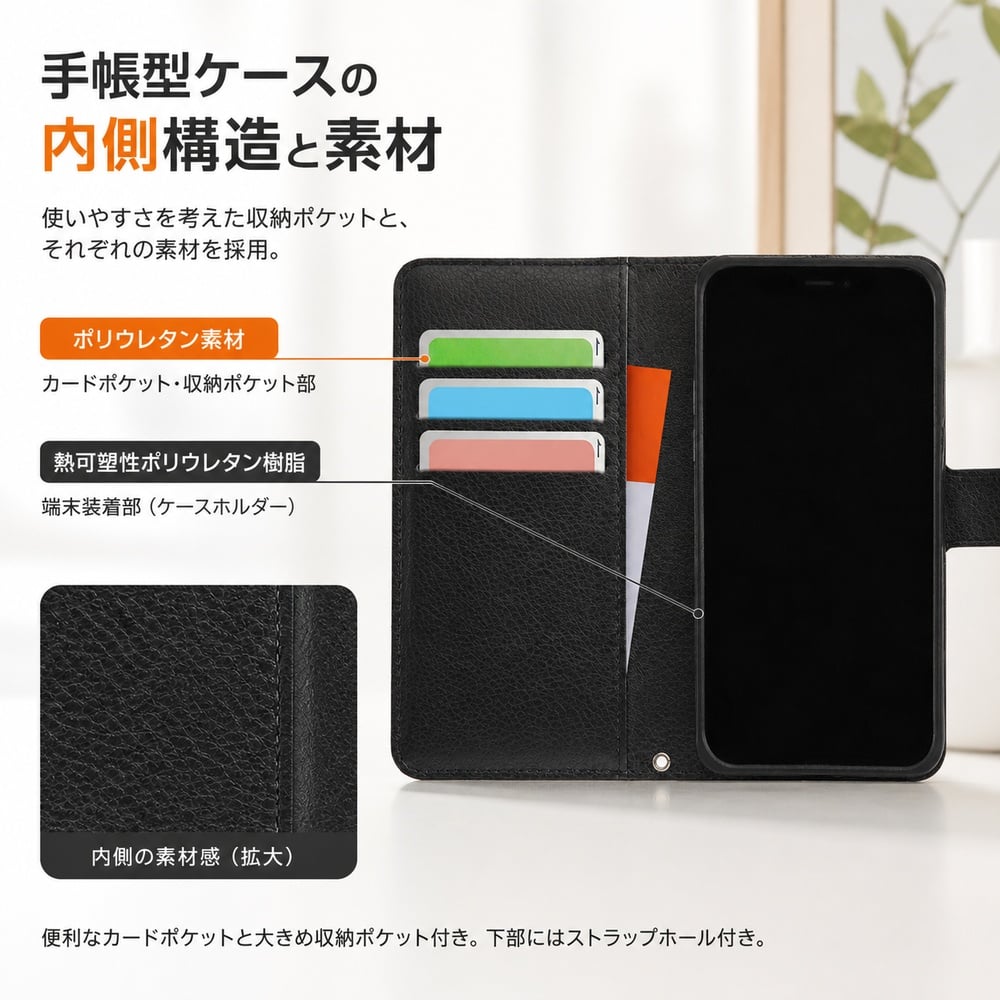 iPhone 12 mini 耐衝撃 手帳型ケース シンプル マグネット/ブラック