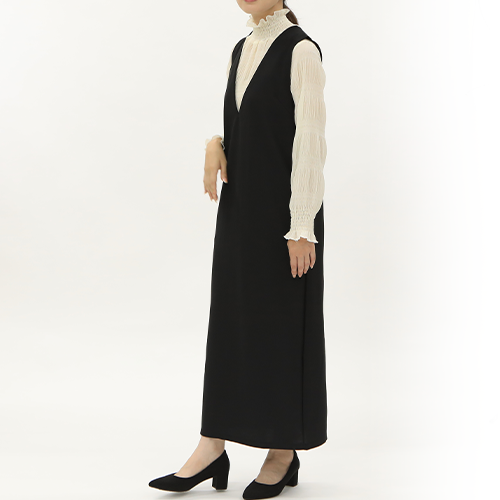 ネストローブ　ディープVネックノースリーブドレス　綿　F ジャンパースカート ジャンパースカート レディース ワンピース ノースリーブ Vネック 深V