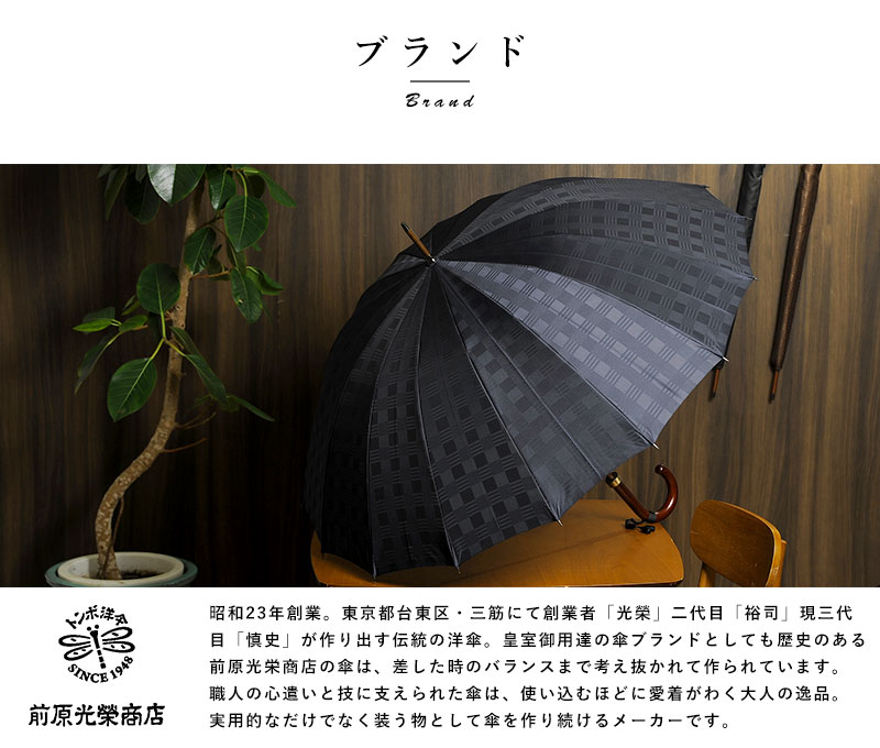 メンズ 傘 日本製 大人 前原光榮商店 長傘 16本骨カーボン 65cm 寒竹