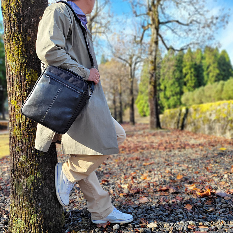 縦型 ショルダーバッグ メンズ 斜めがけバッグ 合皮 HAMILTON 2way Box