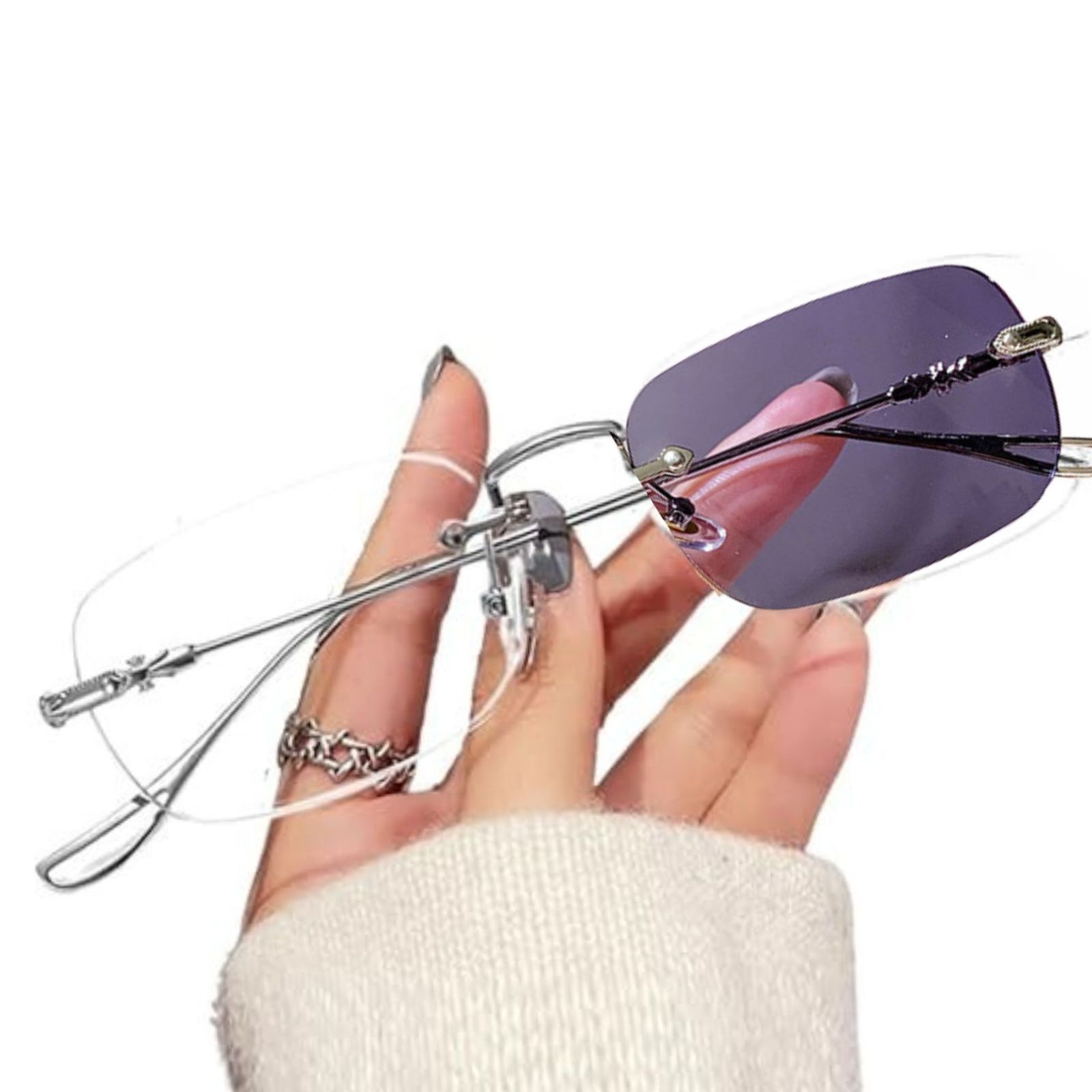 R!M Rimlessリムレス　度なし　紫外線99%カット　トゥルーバイオレット 調光サングラス レディース リムレス メガネ スクエア UVカット ブルー
