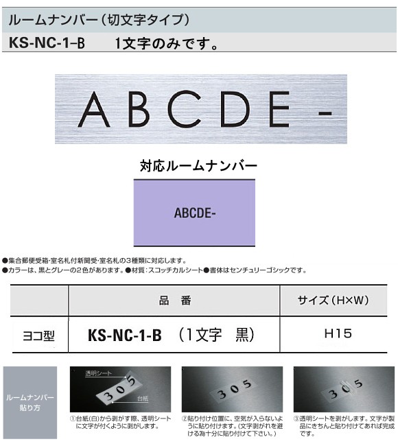 ナスタ 集合郵便受箱用　ルームナンバー（切文字タイプ）