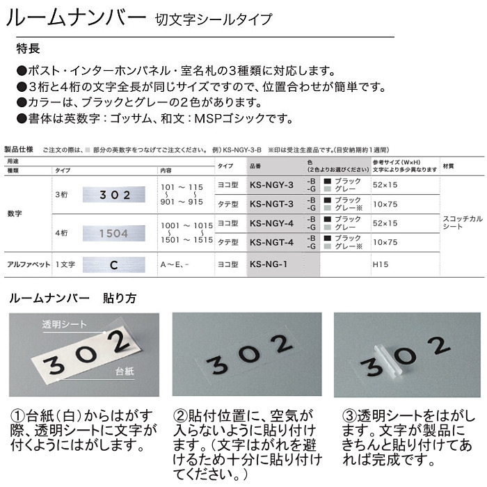 ナスタ 集合郵便受箱用　ルームナンバー（切文字タイプ）