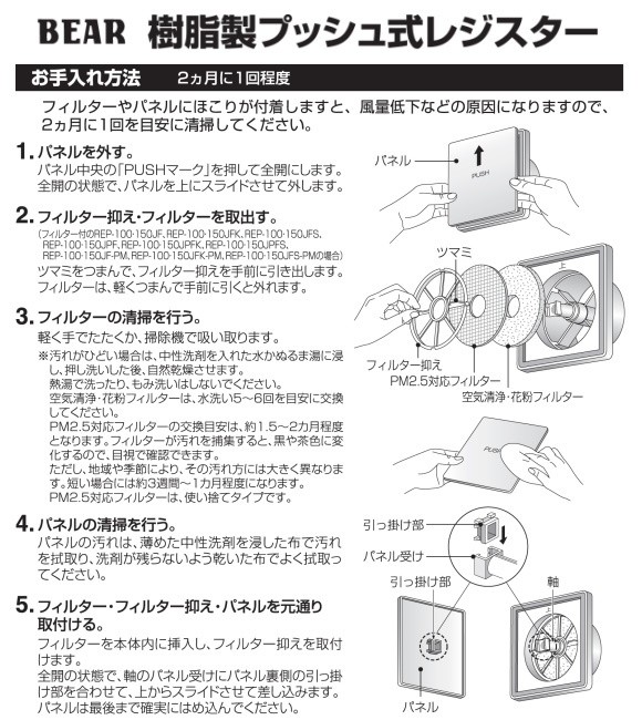バクマ工業 REPPF-100 交換用花粉フィルター樹脂製プッシュ式