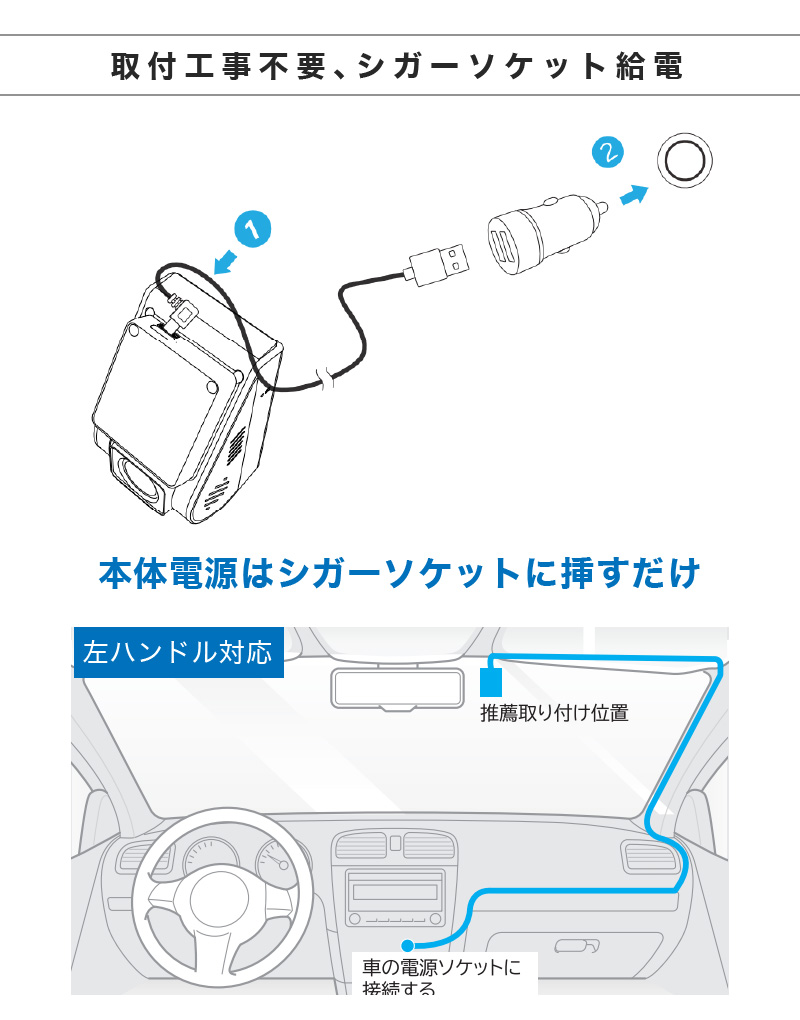 ドライブレコーダー 前方 1カメラ 工事不要 高画質 2K 当て逃げ 駐車