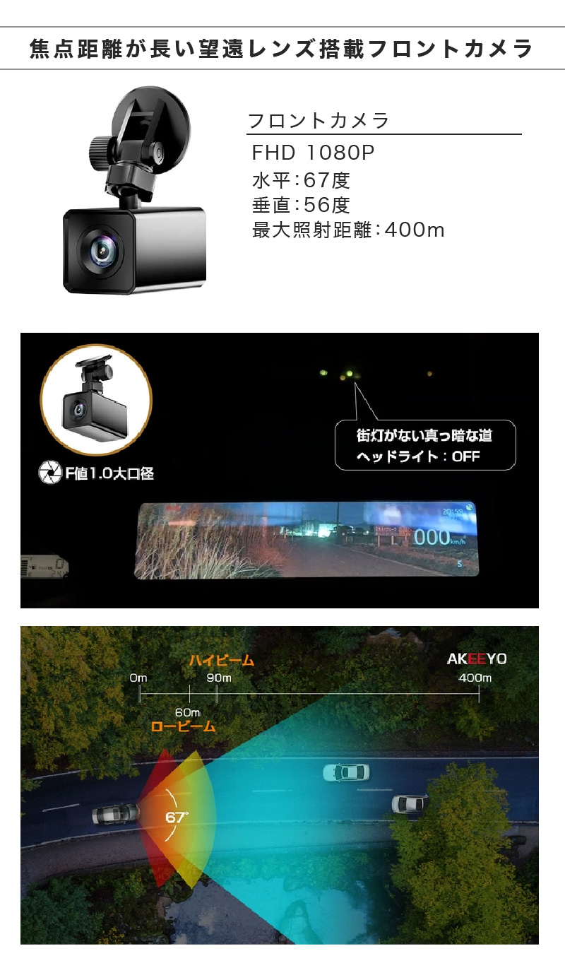 ドライブレコーダー ドラレコ 前後カメラ 2カメラ ナイトモニター 駐車