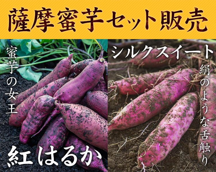 さつまいも 紅はるか & シルクスイート 20kg 食べくらべセット 土付き・大小サイズ混在 鹿児島県産 べにはるか