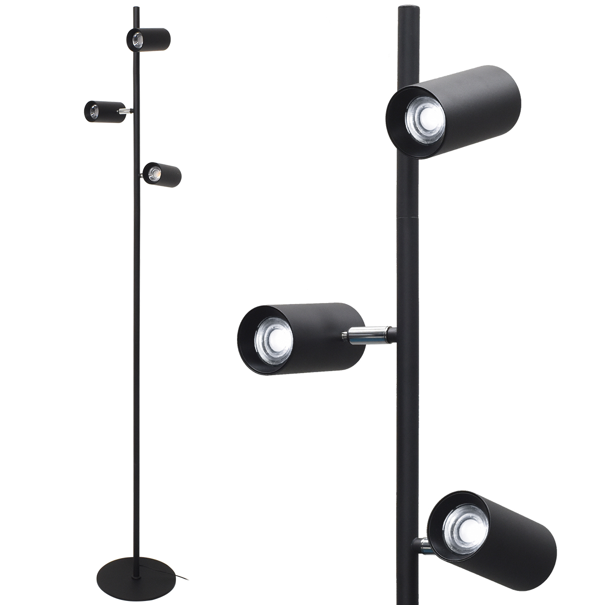 3灯LED フロアライト 選べる電球 白色 電球色 4段階調光 角度調節可能 スポットライト 間接照明  照明器具  ブラックフレーム インテリア リビング 寝室 店舗 | ブランド登録なし | 01