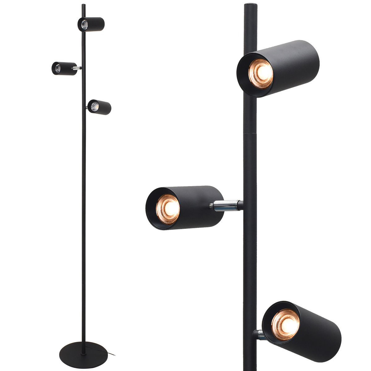 3灯LED フロアライト 選べる電球 白色 電球色 4段階調光 角度調節可能 スポットライト 間接照明  照明器具  ブラックフレーム インテリア リビング 寝室 店舗 | ブランド登録なし | 02