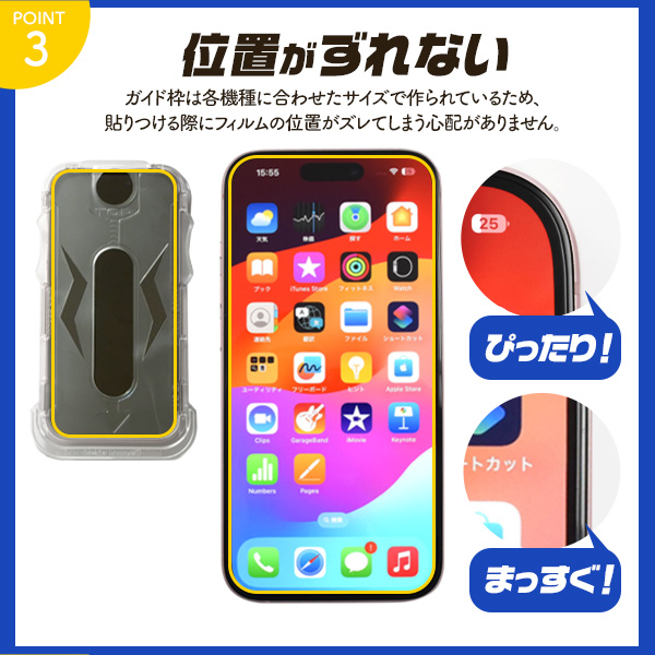 iPhone15 128GB　フィルム貼り付け済み 誰でも簡単！ワンタッチ貼り付け！ iPhone 15 Pro用 貼り付けキット