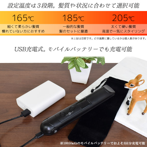USB充電式 ミニ ヘアアイロン コードレスアイロン 充電式 約157g超軽量