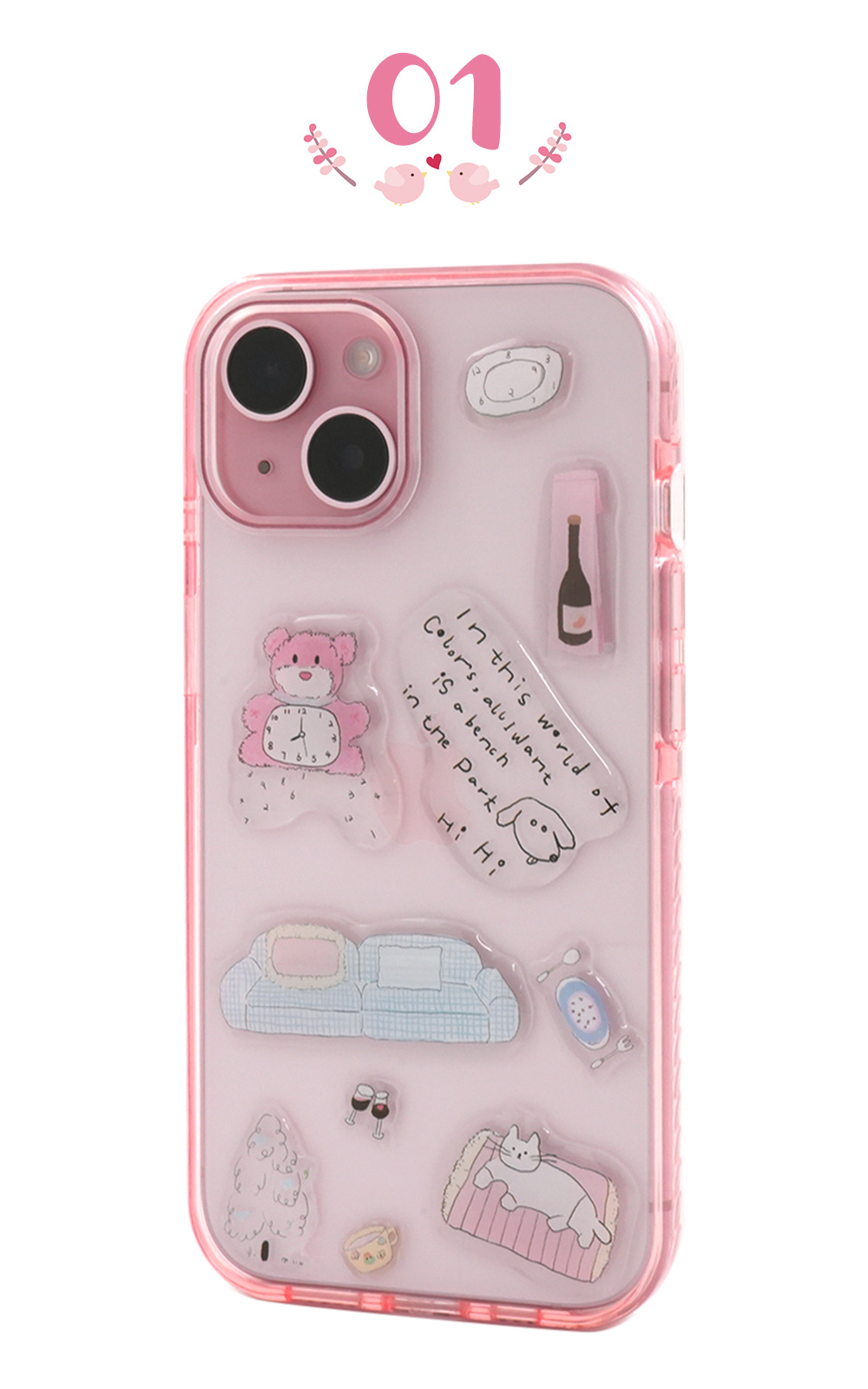 PLATA（プラタ） iPhone15 シリーズ対応 動物シール柄 クリアケース