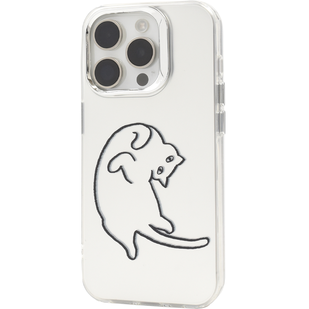 iPhone15シリーズ対応 ネコとパンダ 動物 モノトーン バックケース 保護カバー 背面クリア ...