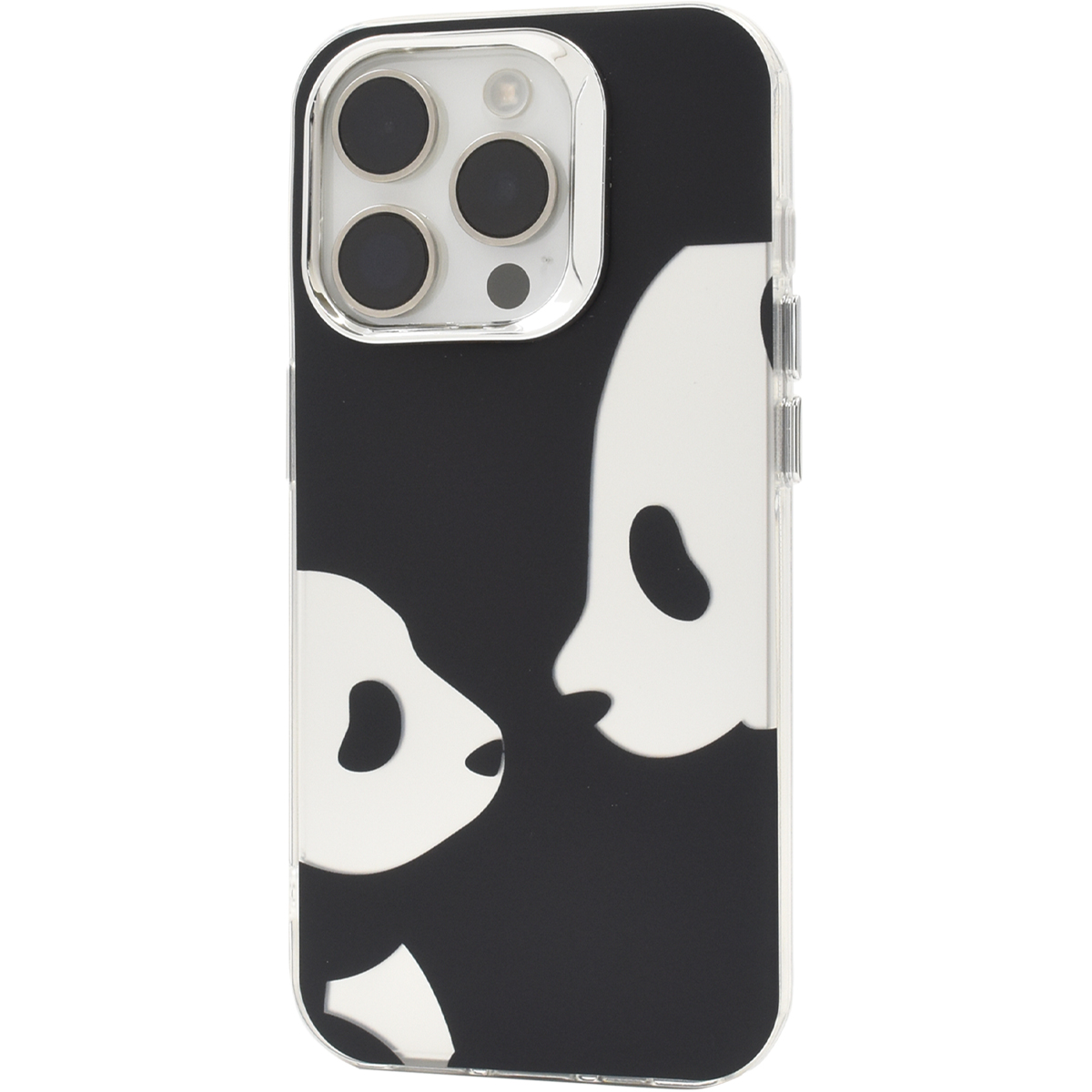 PLATA iPhone15シリーズ対応 ネコとパンダ 動物 モノトーン