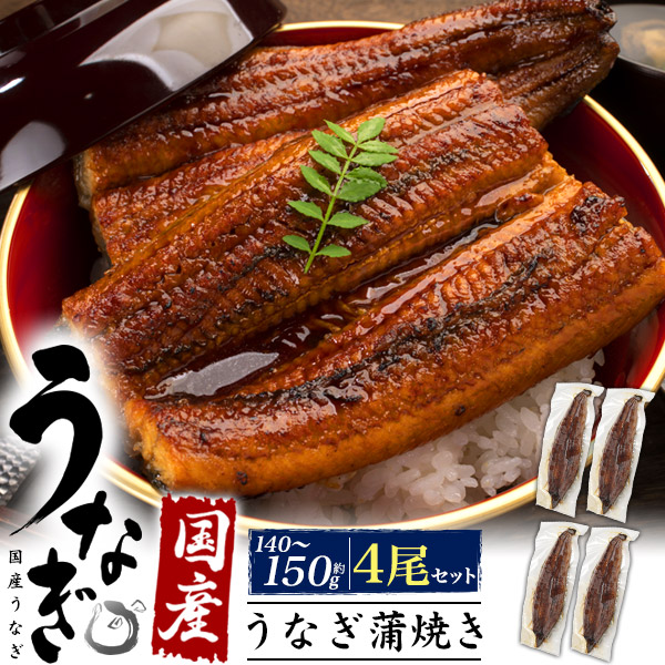 国産鰻 4尾セット 国産うなぎ 蒲焼き 約140g-150g×4尾 タレ付き うなぎ