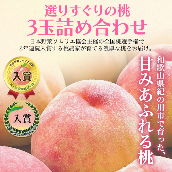 桃 川中島白桃 和歌山県産 紀の川市の桃 3玉入り 最上等級 赤秀品 完熟