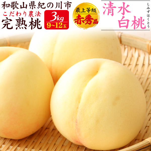 桃 和歌山紀の川市 清水白桃 約3kg 9〜12玉入り 国産 もも 最上等級 赤