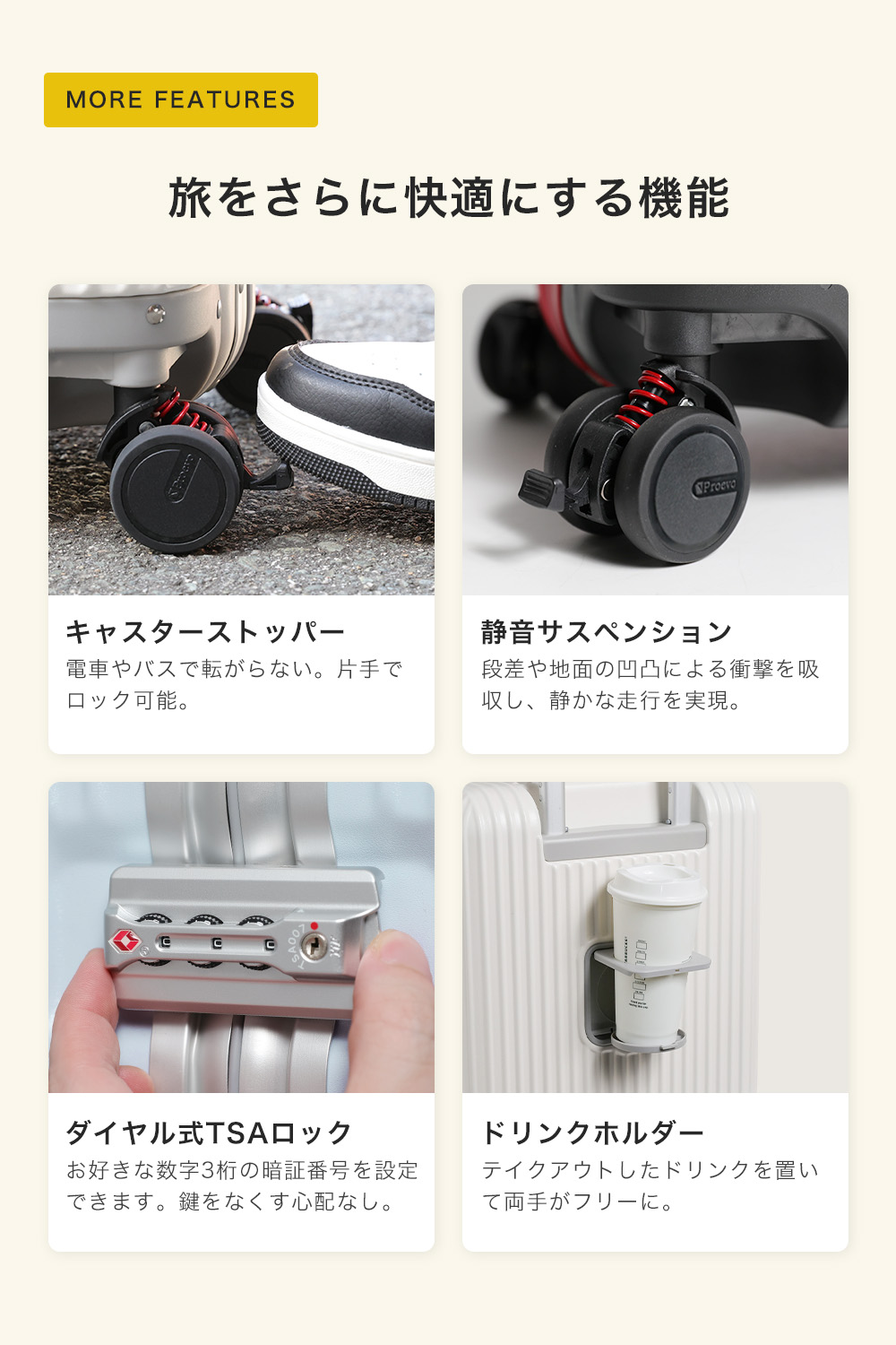 PROEVO スーツケース キャリーケース S M Lサイズ フレームタイプ 機内