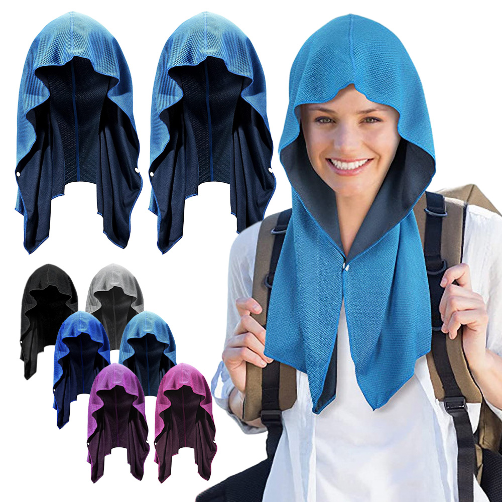 [550円〜/枚] 冷感タオル 1/2/4枚セット フード型 被る 冷たい 熱中症対策 スナップボタン 冷たい クールタオル 冷却 冷えるタオル ひんやりタオル 吸汗速乾 |  | 04