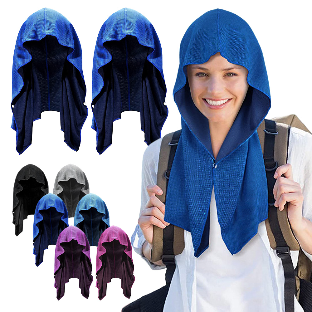 [550円〜/枚] 冷感タオル 1/2/4枚セット フード型 被る 冷たい 熱中症対策 スナップボタン 冷たい クールタオル 冷却 冷えるタオル ひんやりタオル 吸汗速乾 |  | 03