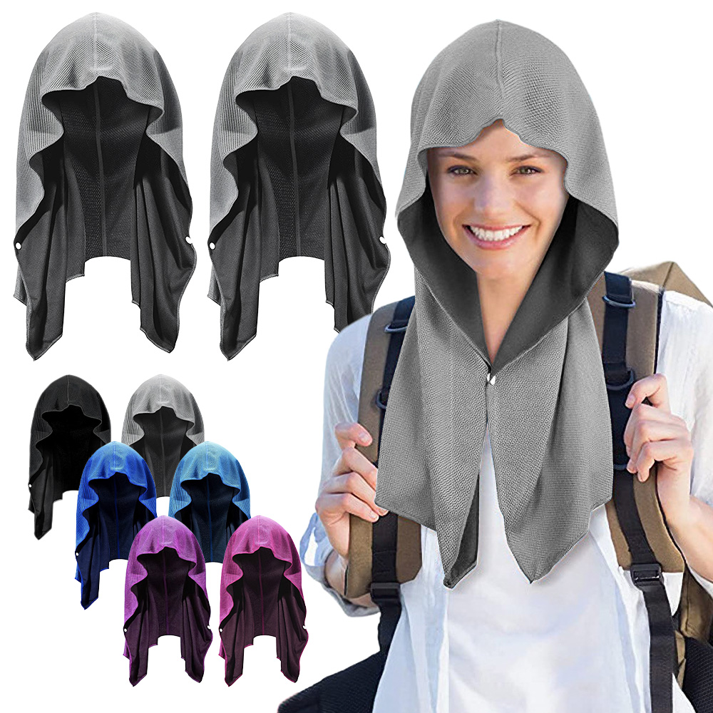 [550円〜/枚] 冷感タオル 1/2/4枚セット フード型 被る 冷たい 熱中症対策 スナップボタン 冷たい クールタオル 冷却 冷えるタオル ひんやりタオル 吸汗速乾 |  | 02