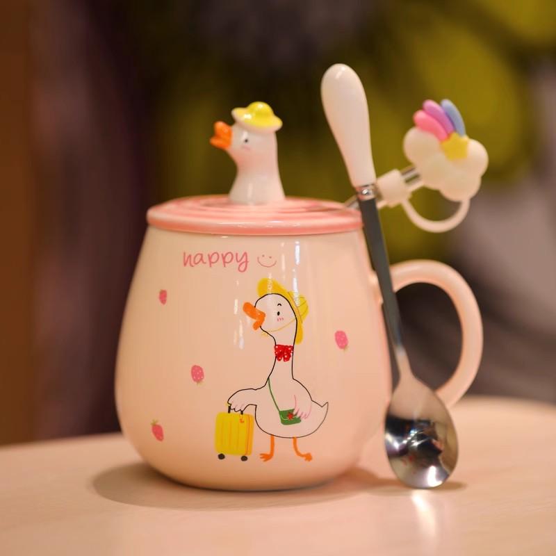 ふた付きマグカップ 蓋付き マドラー付き 陶器製 可愛い お洒落 大容量