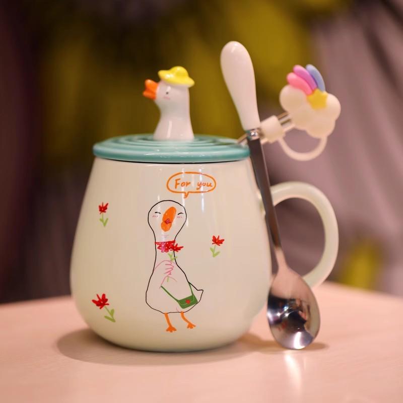 ふた付きマグカップ 蓋付き マドラー付き 陶器製 可愛い お洒落 大容量