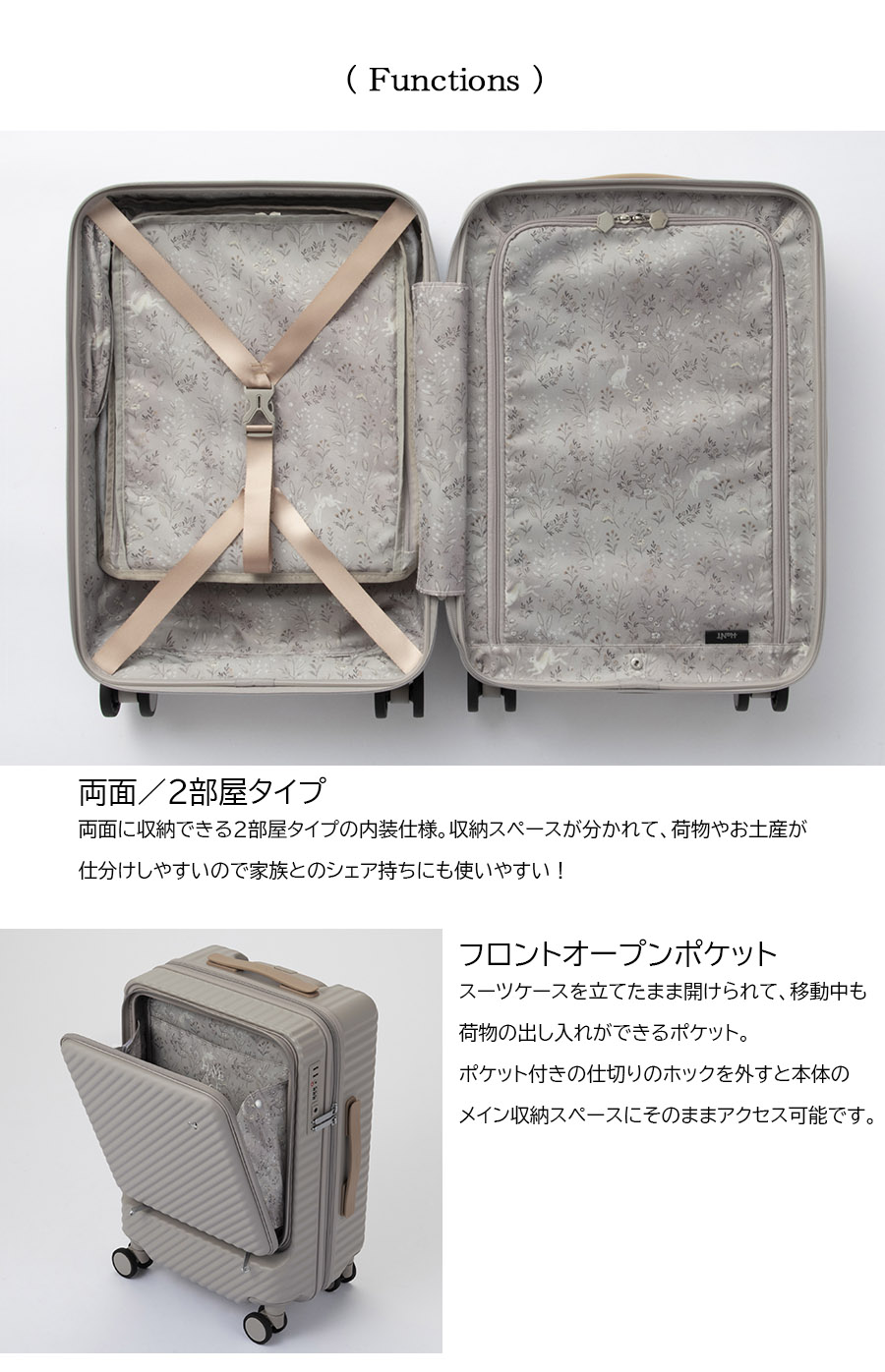スーツケース キャリーケース 機内持ち込み 正規品 HaNT ハント ココント スタンダードタイプ フロントポケット 34L 05513 付き ミニバッグ付属 可愛い バッグの画像