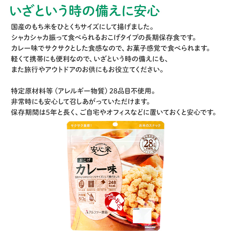 アルファー食品 防災食 非常食 アルファ米 1個 安心米 おこげ カレー味