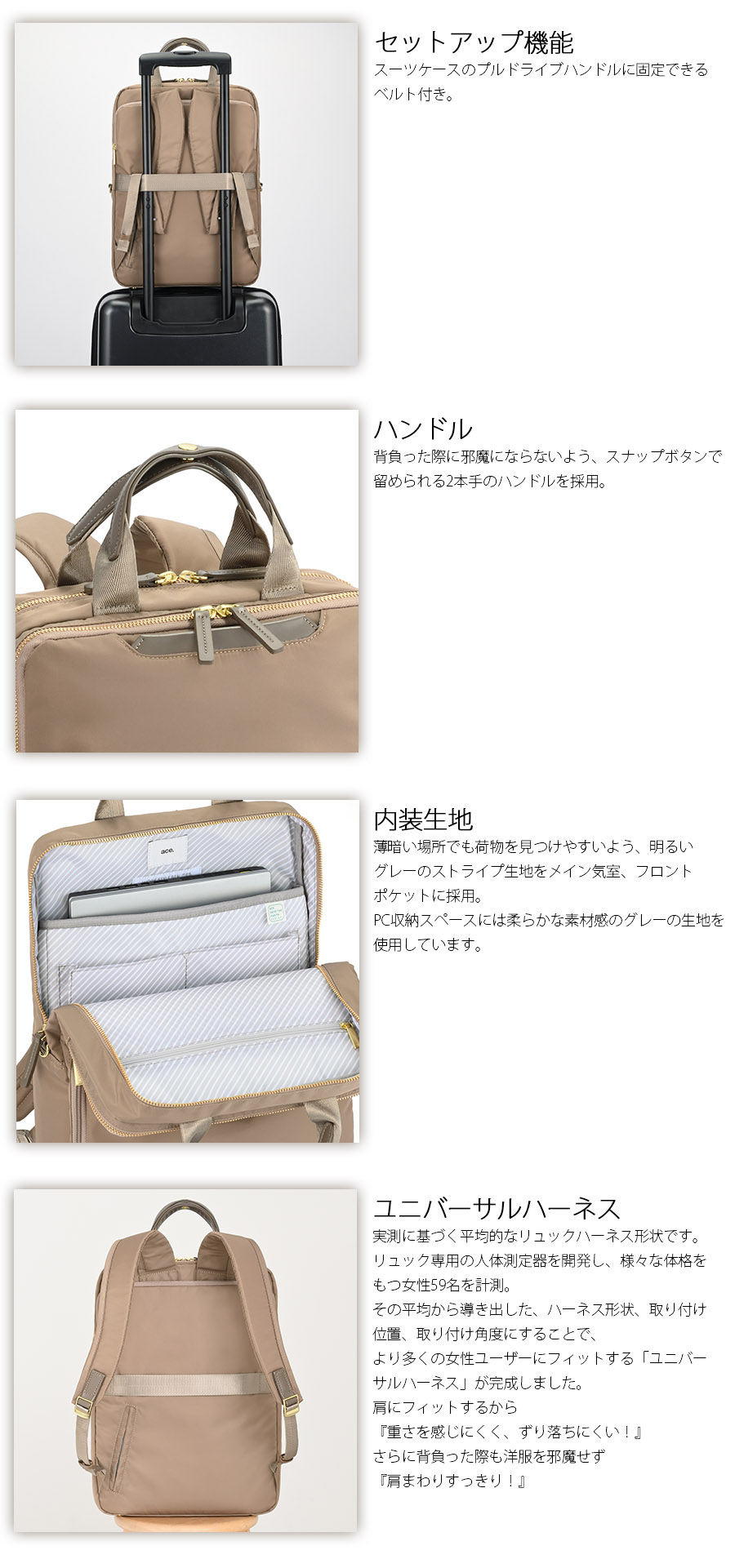 【A4サイズ・14インチPC可】 ace. エース フィッテム ace. フィッテム レディースビジネスリュック A4 14.0インチPC