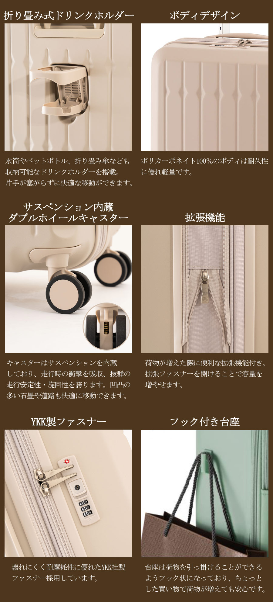 スーツケース キャリーケース 正規品 8-10泊 アジアラゲージ ドリンクホルダー付き 99L 112L ALI-6030SD-28W 拡張機能 サスペンション内蔵キャスター バッグの画像
