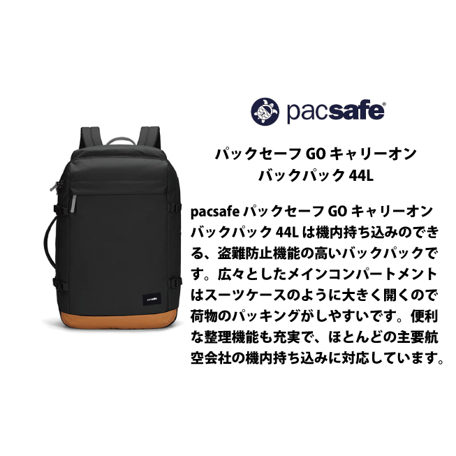 送料無料 パックセーフ pacsafe エイアンドエフ正規品 GO キャリーオンバックパック 44L リュック アウトドア 防犯対策 スキミング クレジットカードの画像