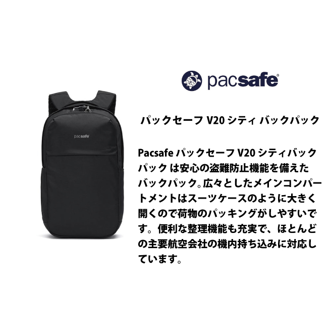 送料無料 パックセーフ pacsafe エイアンドエフ正規品 EXP45 V20 シティバックパック リュック ビジネス アウトドア 防犯対策 スキミング クレジットカードの画像