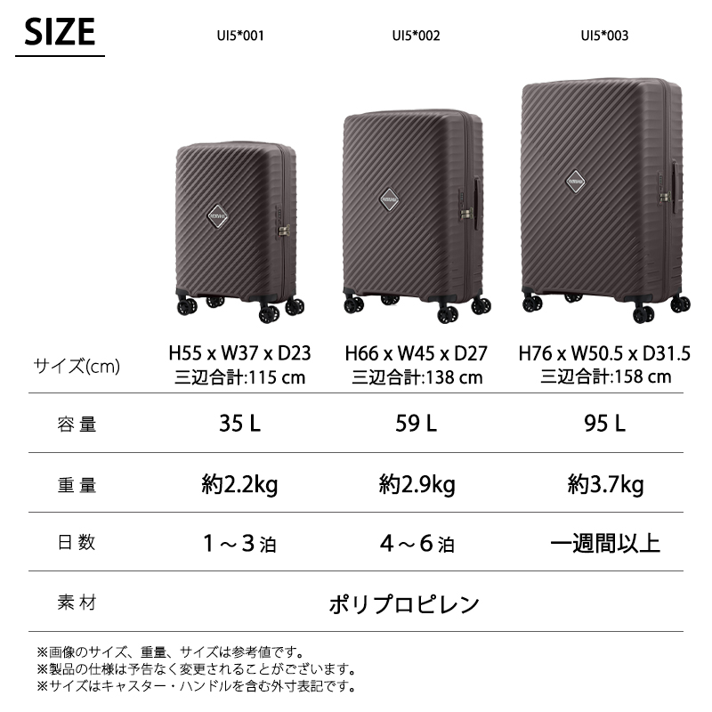 スーツケース キャリーケース 正規品 アメリカンツーリスター ダイアジップ スピナー76 95L 軽量ダブルホイール サイドフック UI5*003 キャリーバッグ 軽量の画像