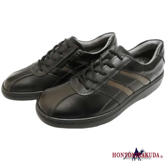 HONTONIRAKUDA 330 ブラック ファスナー付きカジュアルウォーキングシューズ 送料無料 ホントニラクダ 金谷製靴 メンズシューズ ビジネスシューズ 短靴 スニーカ｜tabikutsuya