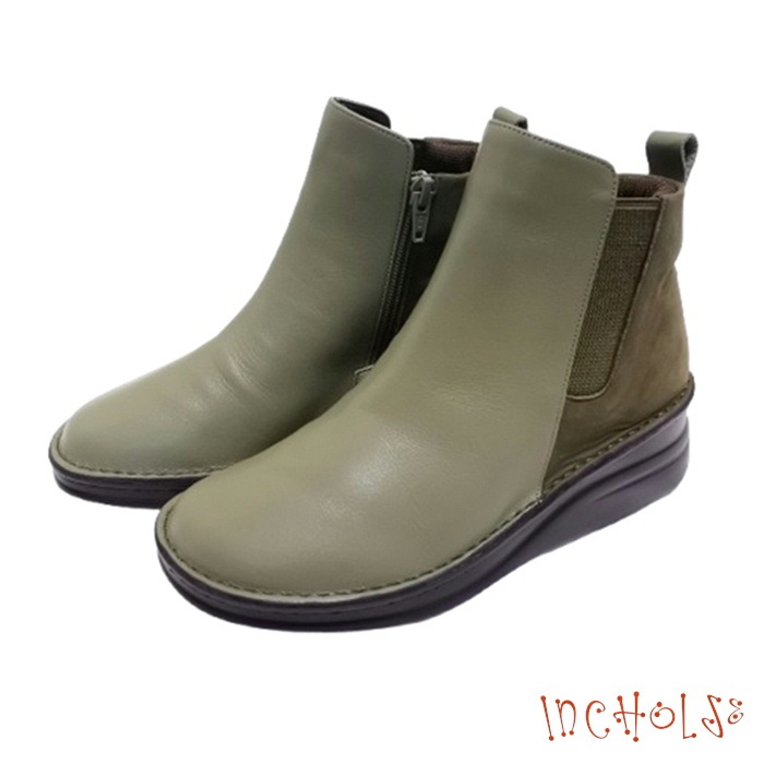 インコルジェ 7128 モスグリーンコンビ バイカラーショートブーツ 送料