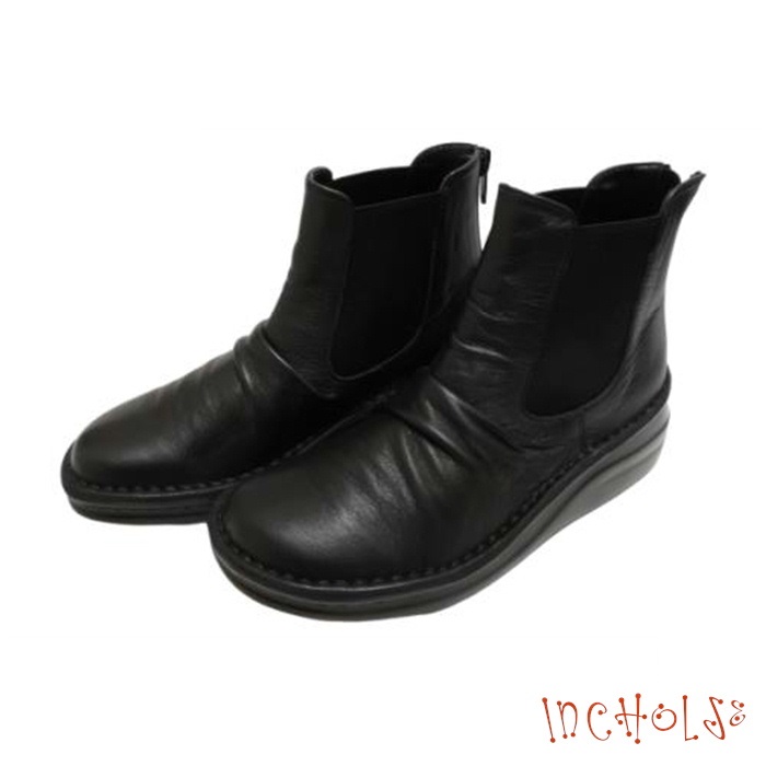 インコルジェ 8438 ブラック 本革カジュアルサイドゴアブーツ 送料無料 INCHOLJE レディースシューズ ブーツ 幅広ワイズ3E 本革 革靴 レザーシューズ BLACK 黒色