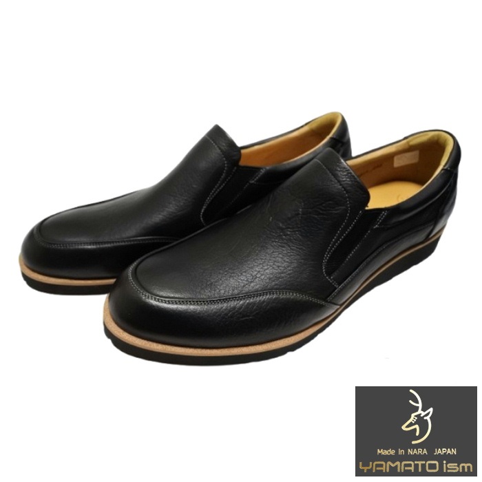 倭イズム YA3302 ブラック 奈良県の職人手作り鹿革サイドゴアスリッポン 送料無料 ヤマトイズム 倭ism メンズシューズ 短靴 幅広ワイズ3E ディアレザー 鹿革 本