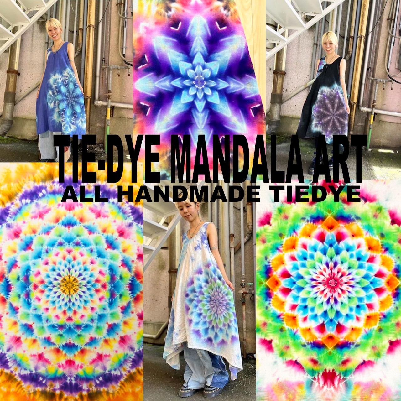 100% Handmade psydyeタイダイタノースリーブワンピース新品