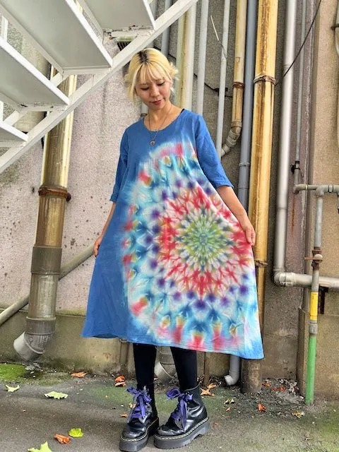 ROLLOVER×HIPPIES DYE☆ タイダイTシャツ ピンク×ブルー