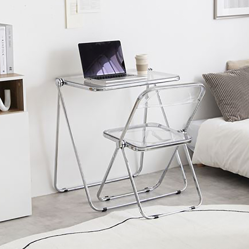 折りたたみ クリアデスクセット 透明 デスク チェア 2点セット 幅71cm