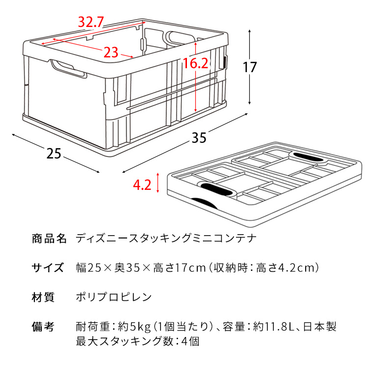 ディズニー スタッキングミニコンテナ 同色2個セット 収納ボックス 折りたたみ収納ケース バスケット ホワイト グリーン |  | 17